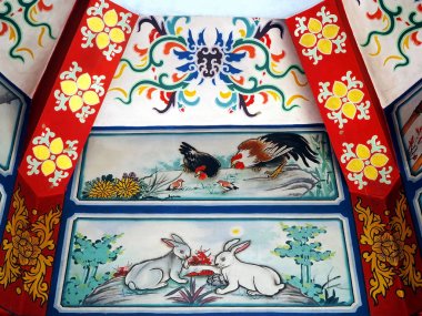 Çin tapınak (genel görüntü, fotoğraf ilgili herhangi bir kısıtlama, hiçbir özelliği lisans, Çince zodyak işaretleri ile renkli tavan) 