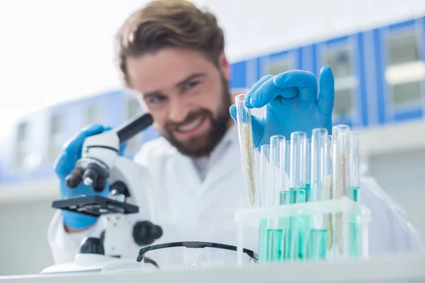 Para Investigación Enfoque Selectivo Tubo Ensayo Con Una Muestra Para — Foto de Stock