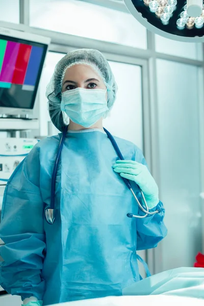 Woman Surgery Theatre Standing Stethoscope Neck — Stock Photo, Image