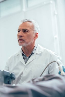 Ultrason dönüştürücü kullanarak profesyonel bir doktorun fotoğrafını çek.