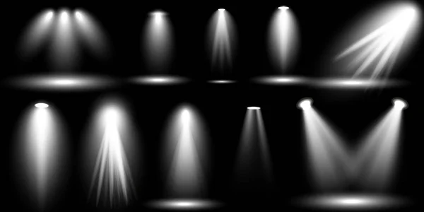 Collection glödeffekt ljus linsen flare. Scenen belysning, solljus isolerade effekter. — Stock vektor