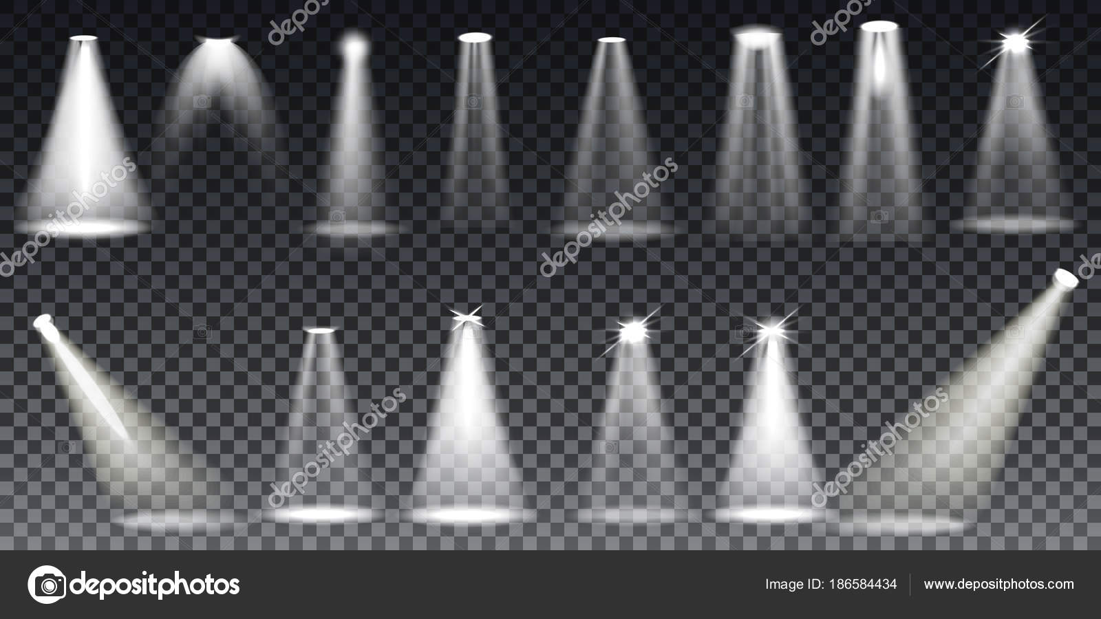 Big Collection Realistic white Scene illumination on transparent