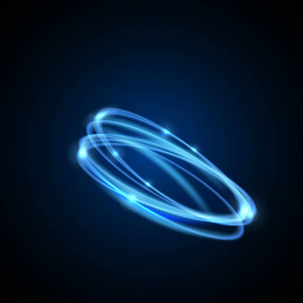 Runde blaue Licht gedreht Glitzerkreis Funkeleffekt. glühender magischer Ring auf schwarzem Hintergrund — Stockvektor
