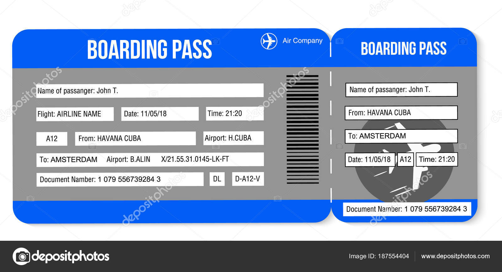 Flugticket. Boarding Pass Tickets Vorlage isoliert auf weißem Hintergrund. Vektor-illustration ...