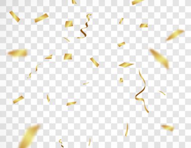 Gerçekçi altın konfeti arka plan vektör çizim. Tatil tasarım şeffaf bir arka plan üzerinde.