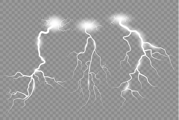 Set of Lightning dan badai-petir. Cahaya ajaib dan efek pencahayaan terang. ilustrasi vektor . - Stok Vektor