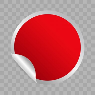 Kırmızı gerçekçi boş kağıt etiket şablon bükülmüş kenar mockup şeffaf arka plan ile yuvarlak. 