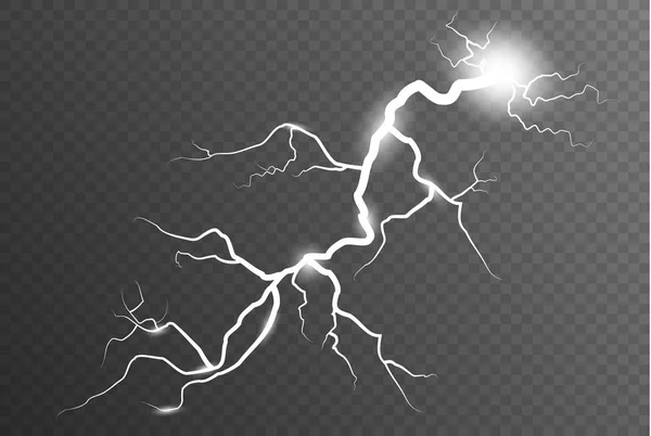 雷と雷の嵐。魔法の輝きと輝き明るい照明効果。ベクトル図. — ストックベクタ
