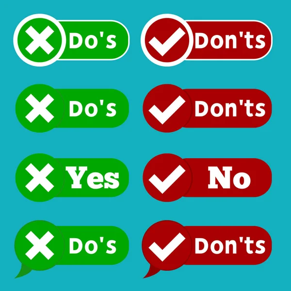 Set Do and Dont check tick mark and red cross checkbox icons design on blue background. — Stock Vector