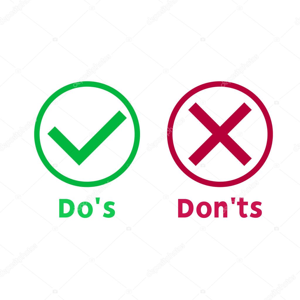 Simple dos and donts like checklist. flat  graphic outline design isolated on white background. 