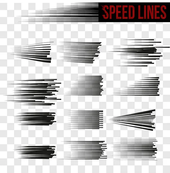 Sada různých Speed Lines izolované na průhledné pozadí. Komický snímek. Vektorové ilustrace. — Stockový vektor