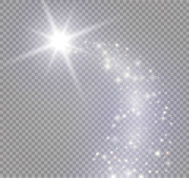 Vektör parlayan yıldız efekti, ışıklar ve patlamaları sparkles şeffaf arka plan üzerinde izole parıldıyor ile