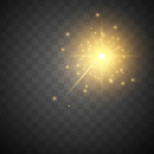 Gouden Sparkles. De stofvonken en gouden sterren stralen met een speciaal effect. Sprankelende magische stofdeeltjes op een transparante achtergrond. — Stockvector