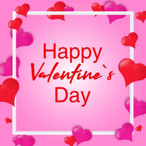 Happy valentines day and weeding design elements. Lettering greeting card, Pink and red heart on pink background. — 스톡 벡터