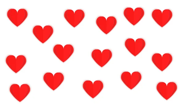 Walentynki z papieru projekt rzemiosła, czerwone serca na białym tle, Happy Valentines Day stylu cięcia papieru na kartce okolicznościowej i plakat. — Wektor stockowy