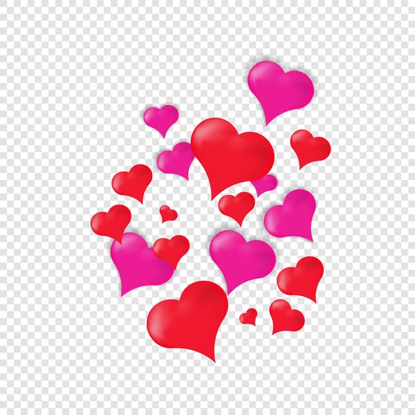 Realistyczne serca różowe i czerwone, przedmioty na kartki Walentynki, pojedyncze przedmioty do projektu, baner, plakat — Wektor stockowy
