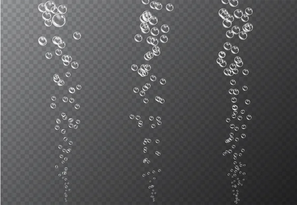 Set gelembung di bawah air terisolasi pada latar belakang transparan. Efek soda yang realistis, minuman bersoda untuk desain Anda - Stok Vektor