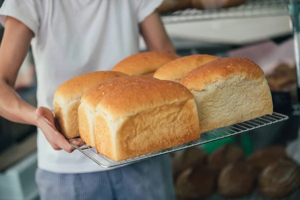 Pan Blanco Recién Cocinado Todavía Sartén Pan — Foto de Stock