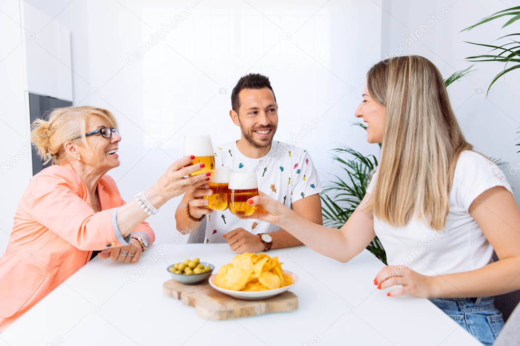 happy family talking, having a snack. Mother's Day concept