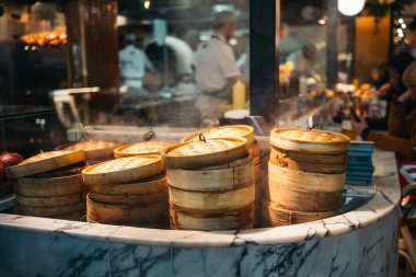 Tayland, Bangkok 'ta bir Çin lokantasında Dim sum vapurları.
