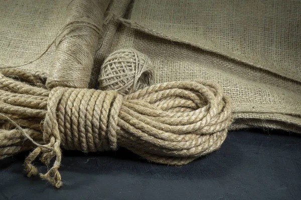 Джут бечевка, мешковина ткань крупным планом Стоковое Изображение