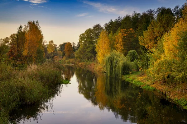 Rustige kleurrijke herfst landschap met reflectie — Stockfoto