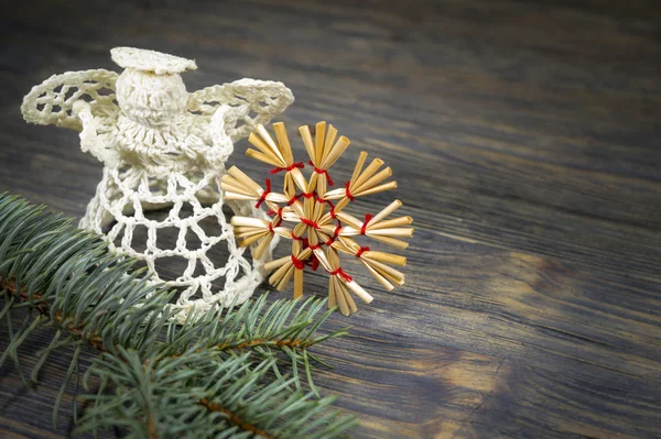 Christmas background with handcrafted ornaments — Stock Photo, Image