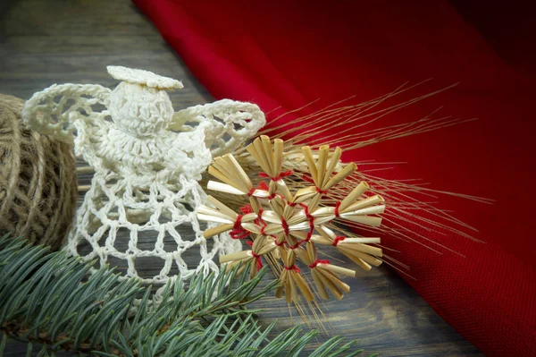 Christmas background with handcrafted ornaments — Stock Photo, Image