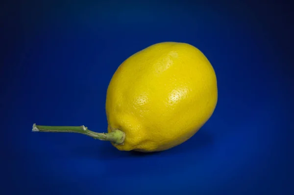 Citron jaune entier sur fond bleu — Photo
