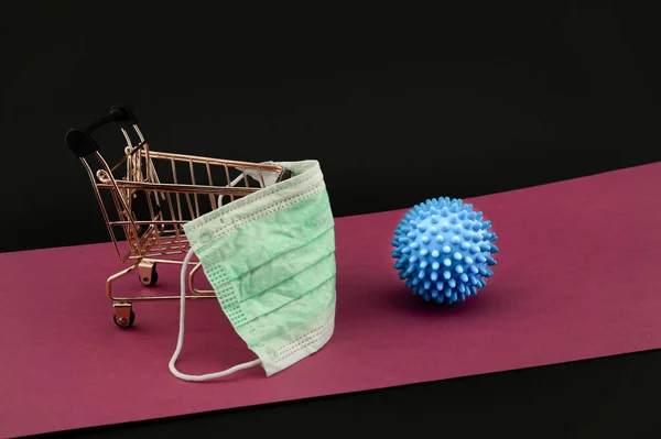 Virus Molecule Shopping Cart Medical Face Mask Conceptual Possibility Infection — Stock Photo, Image