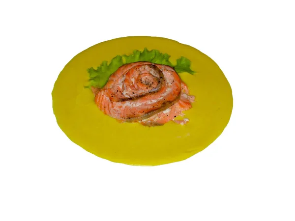 Salmon with mustard cream sauce isolate — Stock Photo, Image
