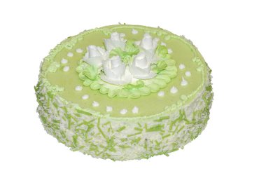 Kek aromalı yeşil çay, beyaz çiçeklerle süslenmiş.