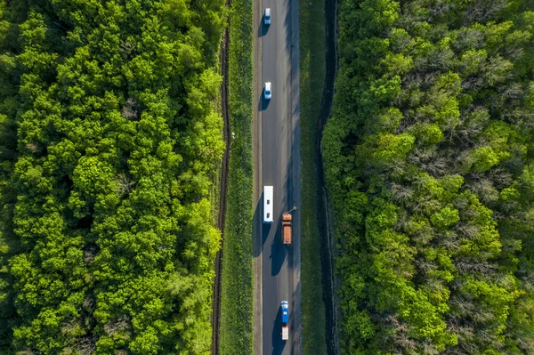 Ormanın içinden geçen araçların akışını tepeden bakan bir kuadkopter drone görüntüsüyle izliyoruz.