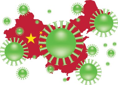 Çin haritasının arka planında Coronavirus var. 2019 Coronavirus-ncov salgını.