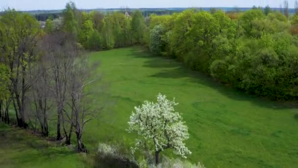 Aerial video flight over a Russian village on a Sunny spring day — Stock Video