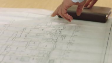 close-up of hands on blueprint when business team discussing in meeting