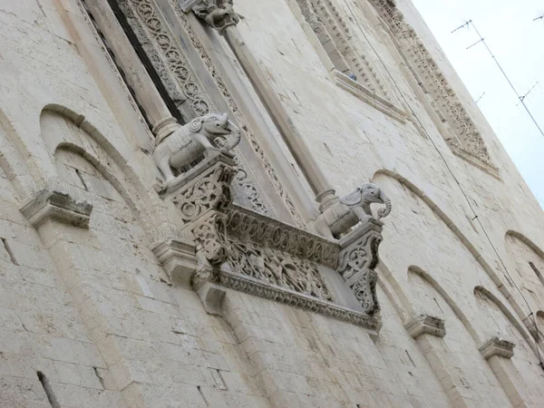 Gevel Met Twee Olifanten Van Een Kerk Bari — Stockfoto