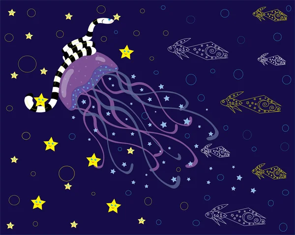 Морские существа, медузы, морские змеи, рыбы — стоковый вектор