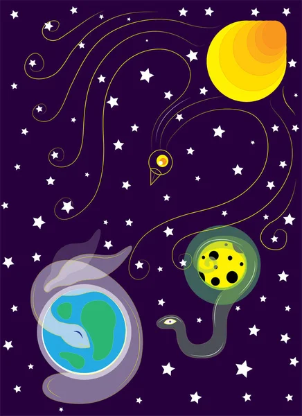 空间。行星的动物图像中 — 图库矢量图片