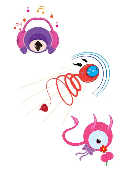 Três olhos fantásticos rosa, vermelho, violeta — Vetor de Stock
