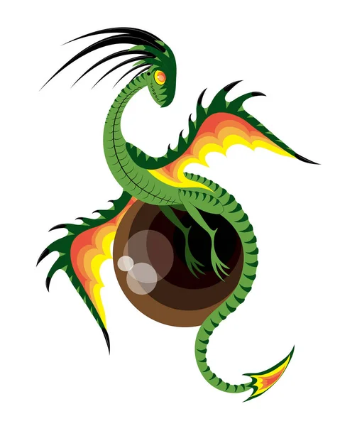 Green dragon and sphere — Stock Vector