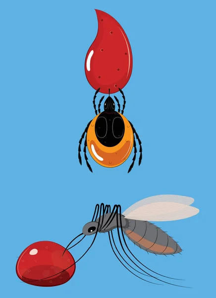 La garrapata y el mosquito para chupar sangre — Vector de stock