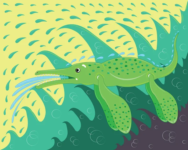 Dinosaurio verde marino — Vector de stock