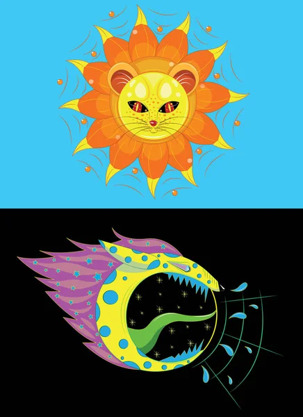 太陽の獅子と狼の月 — ストックベクタ