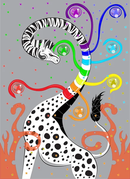 Giraffe Schwarz Mit Weißem Schal Und Regenbogen — Stockvektor