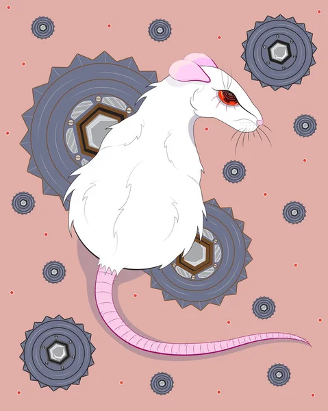 Cyborg Rat Blanc Avec Œil Mécanique — Image vectorielle