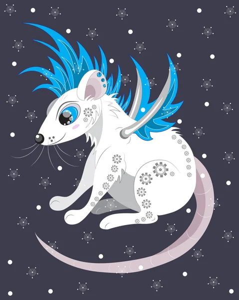 Blue Eyed White Rat Cyborg Symbool Van Het Jaar — Stockvector