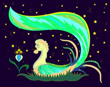 Aurora borealis kuyruklu sarı horoz.