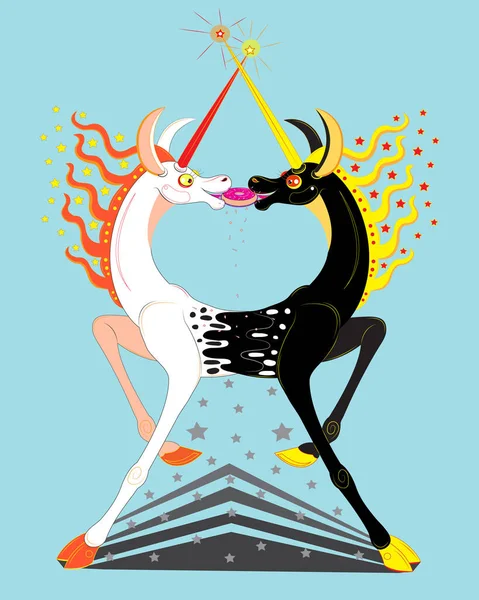 Unicorns Siamese Twins Horse Brothers — Stock Vector