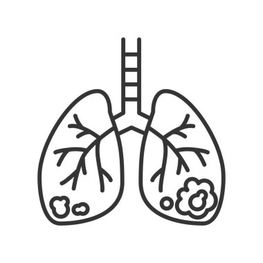 Akciğer kanseri çizgisi siyah ikonu. İnsan organı konsepti. Kötü huylu neoplazma. Web sayfası, mobil uygulama, düğme, logo için imzala.